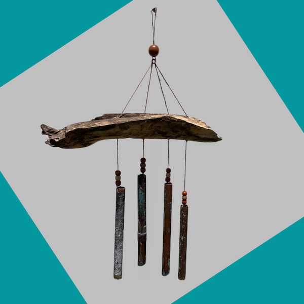 Recycled Copper Wind Chime, Beetle Kill Pine, Wind Spinner