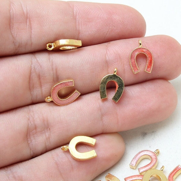 9x13mm 24k Shiny Gold Plated Enamel Horseshoe Charm, Horseshoe Beads, Bracelet Charms, Tiny Horseshoe Charm, Jewelry Supplies, FLŞ168