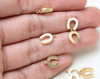 9x13mm 24k Shiny Gold Plated Enamel Horseshoe Charm, Horseshoe Beads, Bracelet Charms, Tiny Horseshoe Charm, Jewelry Supplies, FLŞ166