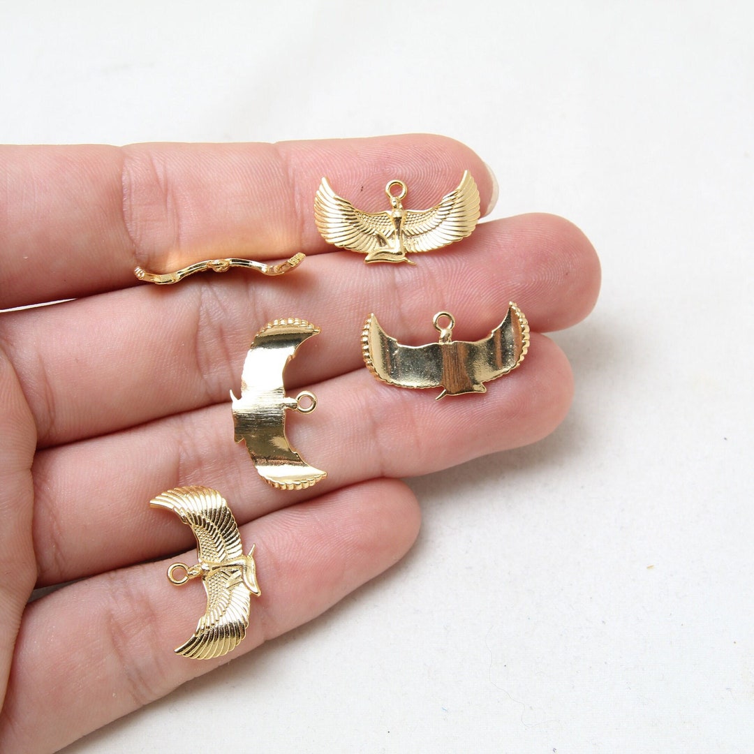 24x14mm 24k Shiny Gold Plated Enamel Eagle Pendant, Jewelry Supplies