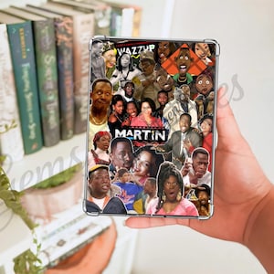 May include: A clear phone case featuring a collage of images of the cast of the television show "Martin". The word "MARTIN" is displayed in white block letters. The word "WAZZUP" is also visible.
