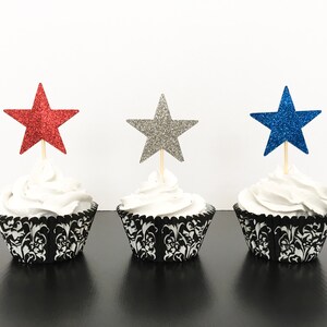 Patriotic Stars Glitter Cupcake Toppers
