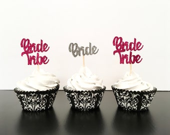 Bride & Bride Tribe Glitter Cupcake Toppers