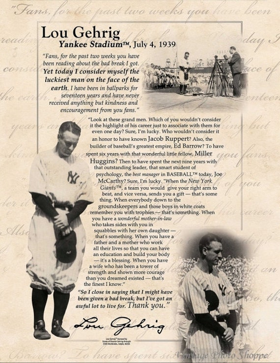 Lou Gehrig Farewell Speech collage photo Iron horse MVP | Etsy