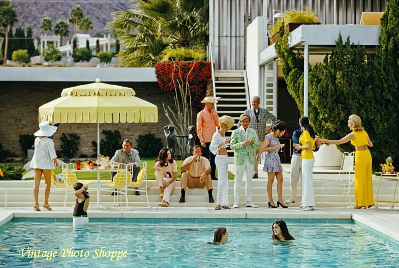 Slim Aarons Desert House pool Party retro photo Palm Springs | Etsy