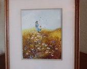 1 Catherine Garnes Heintz WI Signed Wisconsin Water Color Framed Matted Painting Art Mother Child Girl Boy Daisy Field