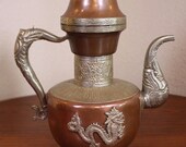 1 Dallah Lbrik Copper Tea Water Kettle Pot Dragon Vintage Antique Silver Brass Samovar Ewer Eastern Oriental Arabic