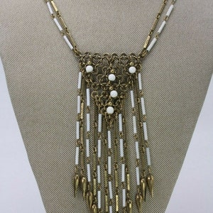 Brass Glass Gold Filled Antique Vintage Egyptian Style Bib Festoon Flapper Dancer Necklace Jewelry