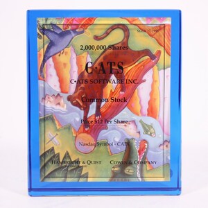 C-ATS Software Nasdaq CATX IPO Acrylic Promo Don McDonald and Son Canada March 23, 1995 Common Stock Initial Public Offering Ad Paperweight
