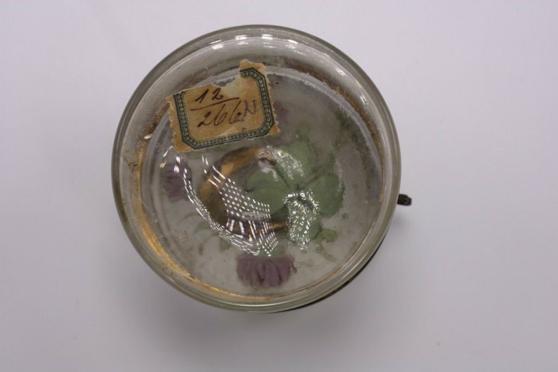 1 Lucky Four Leaf Clover Gilt Horseshoe Antique Vintage Small Round Victorian Glass Jewelry Casket Trinket Ring Box Jar