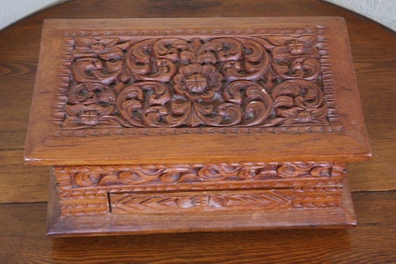 1 Jewelry Box Hand Carved Vintage Antique Ornate Folk Casket Etsy