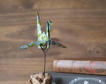 Origami Peace Crane with Wire Display Holder ~ Paper Crane