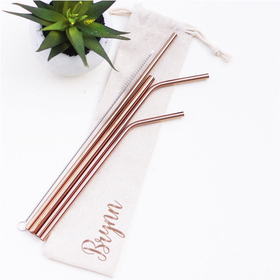 Personalized Straw Pouch With Stainless Steel Straw Set | Eco Friendly ...