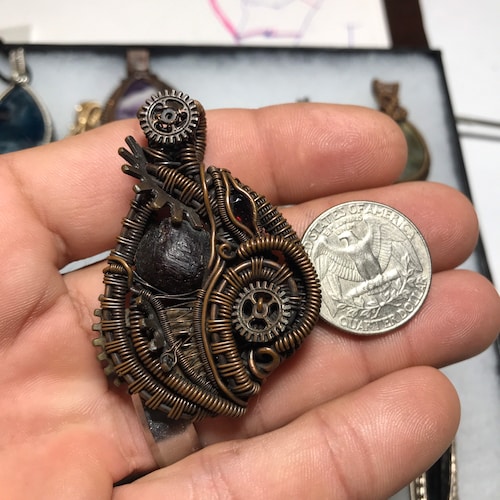 Steampunk style wire wrapped pendant