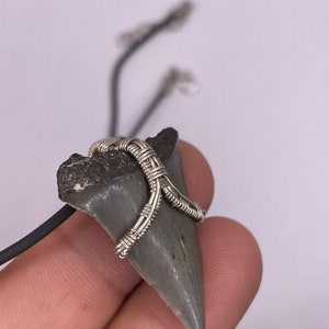 Big shark tooth necklace fossil wire wrapped in sterling silver 1.43” mako shark