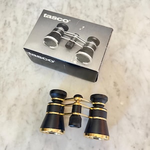 Tasco Opera glasses X3 / Vintage Binoculars / Vintage Opera Binoculars / Black opera binoculars with original pouch & box