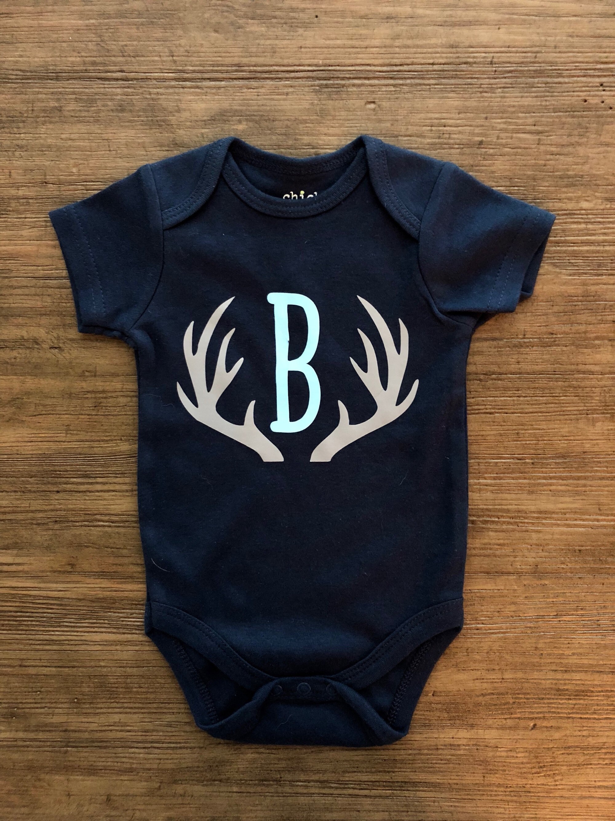 Personalized Initial Antler Baby Boy Onesie® HTV Vinyl Custom Etsy