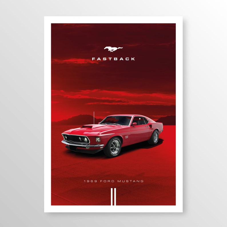 Ford Mustang Fastback Car Poster Classic Car Auto Art Wall | Etsy