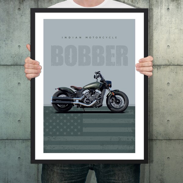 Indian Motorcycle 2020 Bobber, motorcycle poster, vintage motorcycle, auto art, wall art, graphic poster, memorabilia, German,