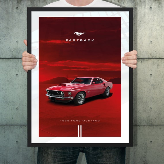  Ford Mustang Fastback Car Poster Classic Car Auto Art Wall