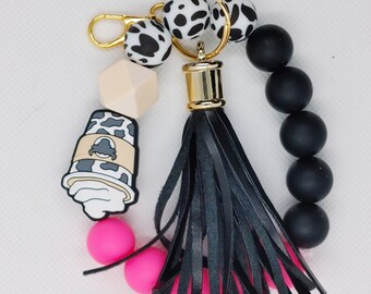 Moo Cow Latte Silicone Bead Keychain Lanyard