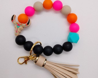 Boho Bright Skull Silicone Bead Keychain Lanyard