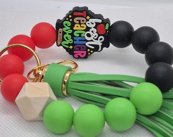 Best Teacher Ever Silicone Bead Keychain Wristlet