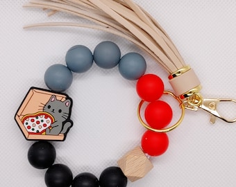Pizza Cat Silicone Wristlet Keychain