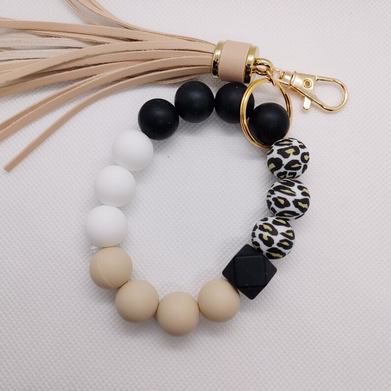 WALLFID Silicone Keychain Wristlet For Women - With Metal Initial Letter & Leather Tassel, Cute Personalised Gift