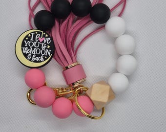 I Love You to the Moon and Back Silicone Keychain Wristlet