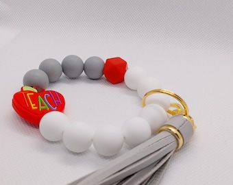 Teacher Apple Silicone Bead Keychain Lanyard