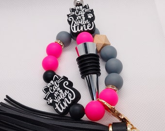 My Cat is my Valentine- Silicone Keychain Wristlet and Wine Stopper