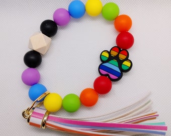 Rainbow Paw Print Silicone Keychain Wristlet
