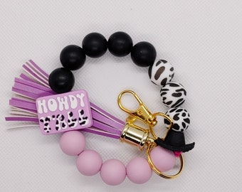 Cowgirl Howdy Y'all Keychain: Cow Print, Cowboy Hat Charm