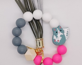 Cat Lover Bead Keychain Wristlet