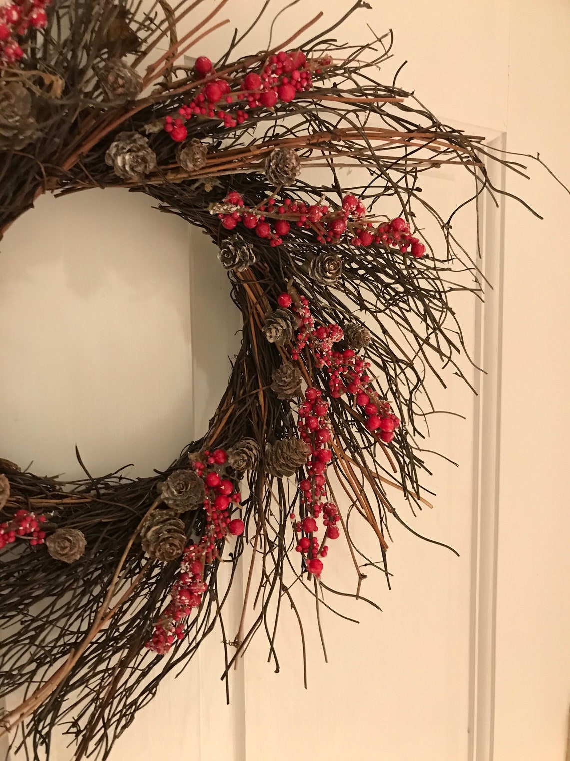 Spiral wreath twig wreath pinecones red berries Etsy