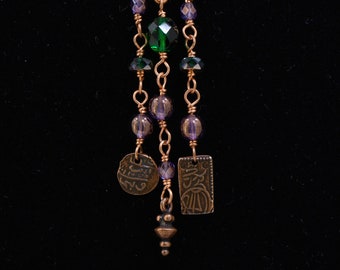 Aziatische geïnspireerde donkergroene en lavendel charme ketting