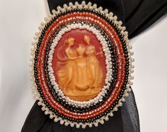 Rode en zwarte Griekse stijl Cameo broche