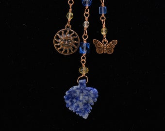 Blauwe kant Agaat Gesneden blad charme ketting