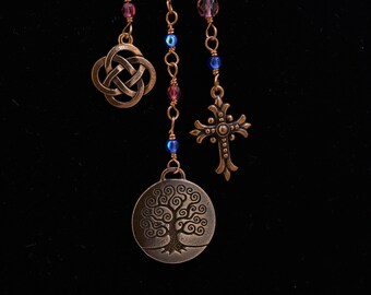 Blauwe en rode Levensboom Keltische charme ketting