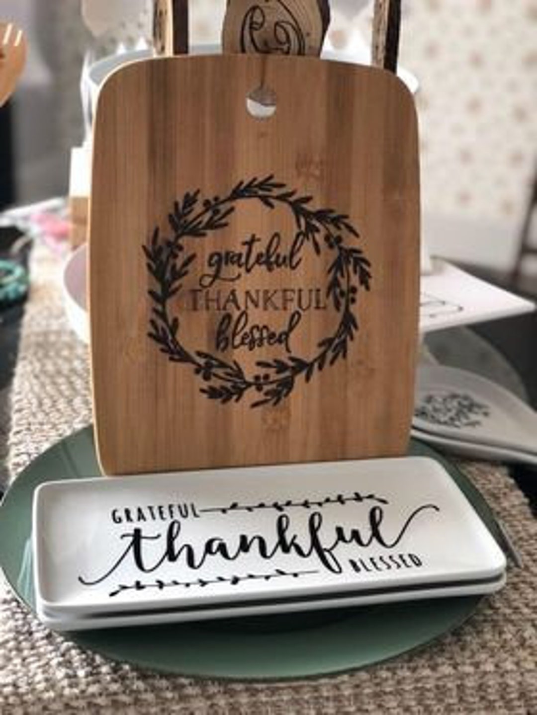 Thankful Grateful Blessed Personalized Maple Oversized Cutting Board- 18x24