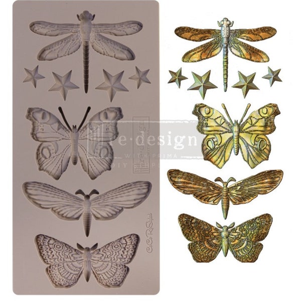 Prima Mould Redesign "Insectica & Stars"  - Vintage Art Decor silicon mold Food safe 652432