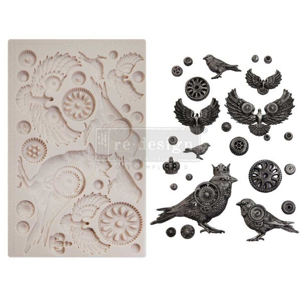 Prima Mold Redesign "Clockwork Sparrows" - Stampo in silicone Vintage Art Decor per uso alimentare 969493