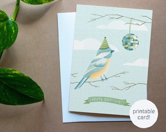 Cute Bird Birthday Card | 5x7 Printable Card | Instant Download, Digital Greeting Card