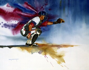 sports art, baseball print, baseball painting, baseball decor, sports print, sport decor, team sports, sports watercolor,