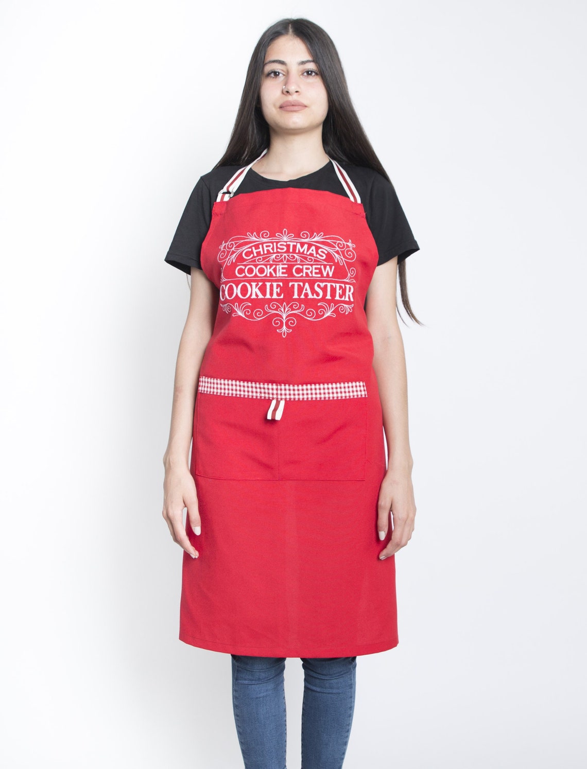 Red Embroidery on Linen Apron For Cooking Gardening. Soft Etsy