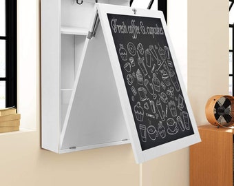 study table on wall Folding Wall Mounted Desk, Floating Desk with Chalkboard, Space Saving Fold Up Desk Wall Mounted Convertible Desk with Storage Shelves Hooks