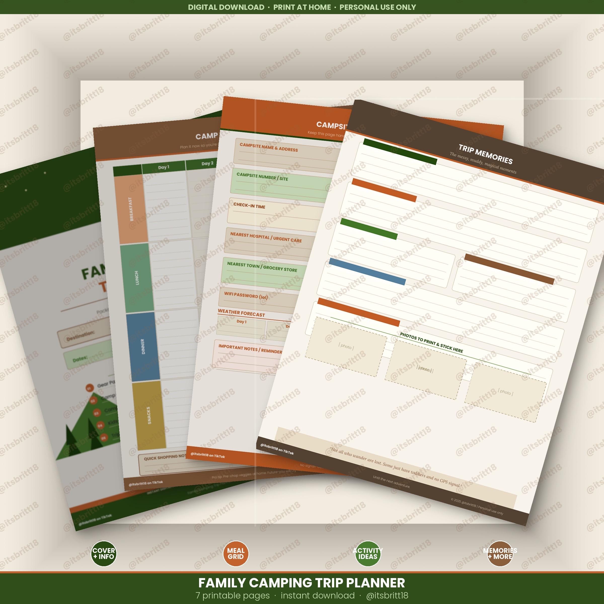 Family Camping Trip Planner | 7 Page Printable Digital Download ...