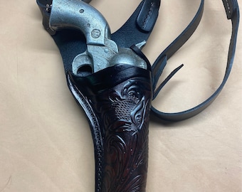 Colt SAA, Ruger Vaquero, and Clones 51/2” Right Hand Western Leather shoulder sling