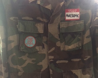 Recycled Vintage Custom Army Jacket with Patches